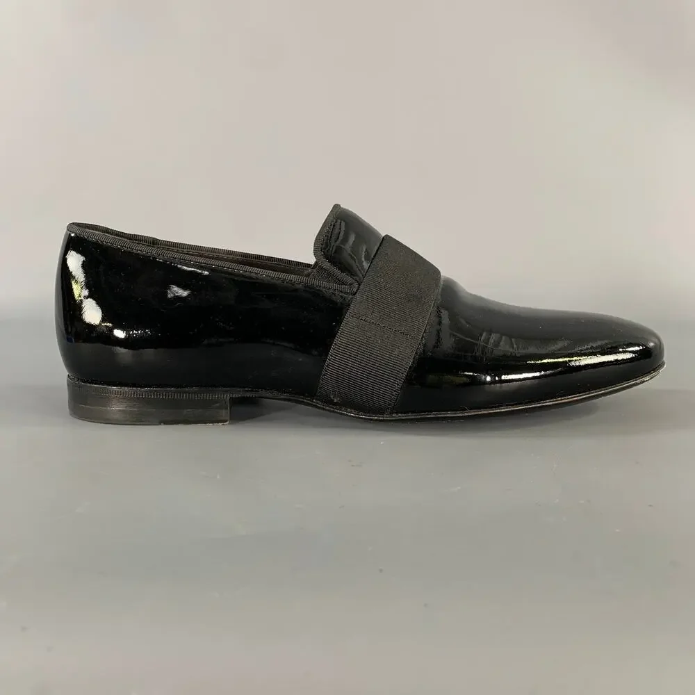 LANVIN Size 8 Black Patent Leather Slip On Loafers